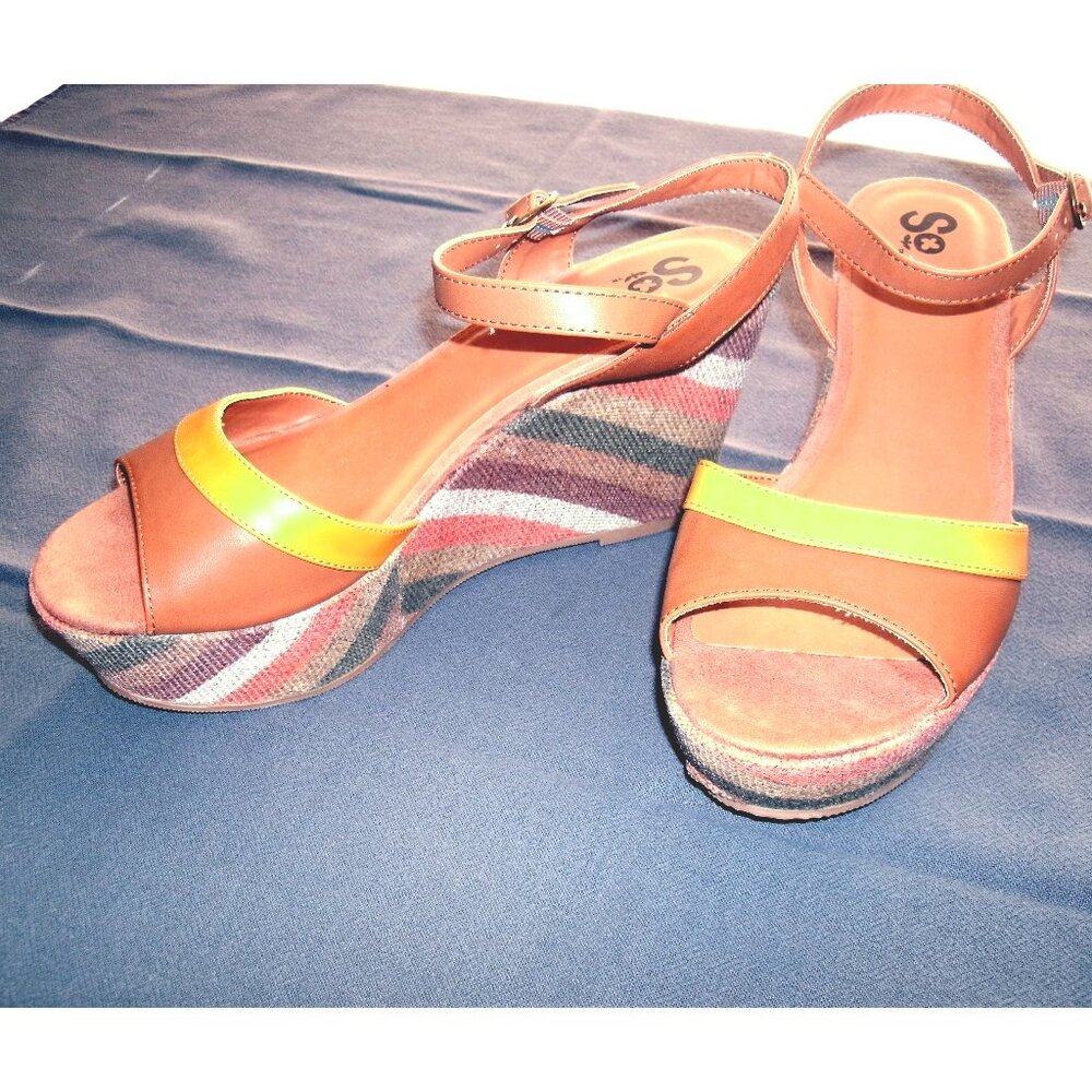 Kohl's SO Striped Platform Wedge Heel Sandals, 8M, Like New!